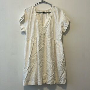 White Linen Feel Mid Thigh Dress